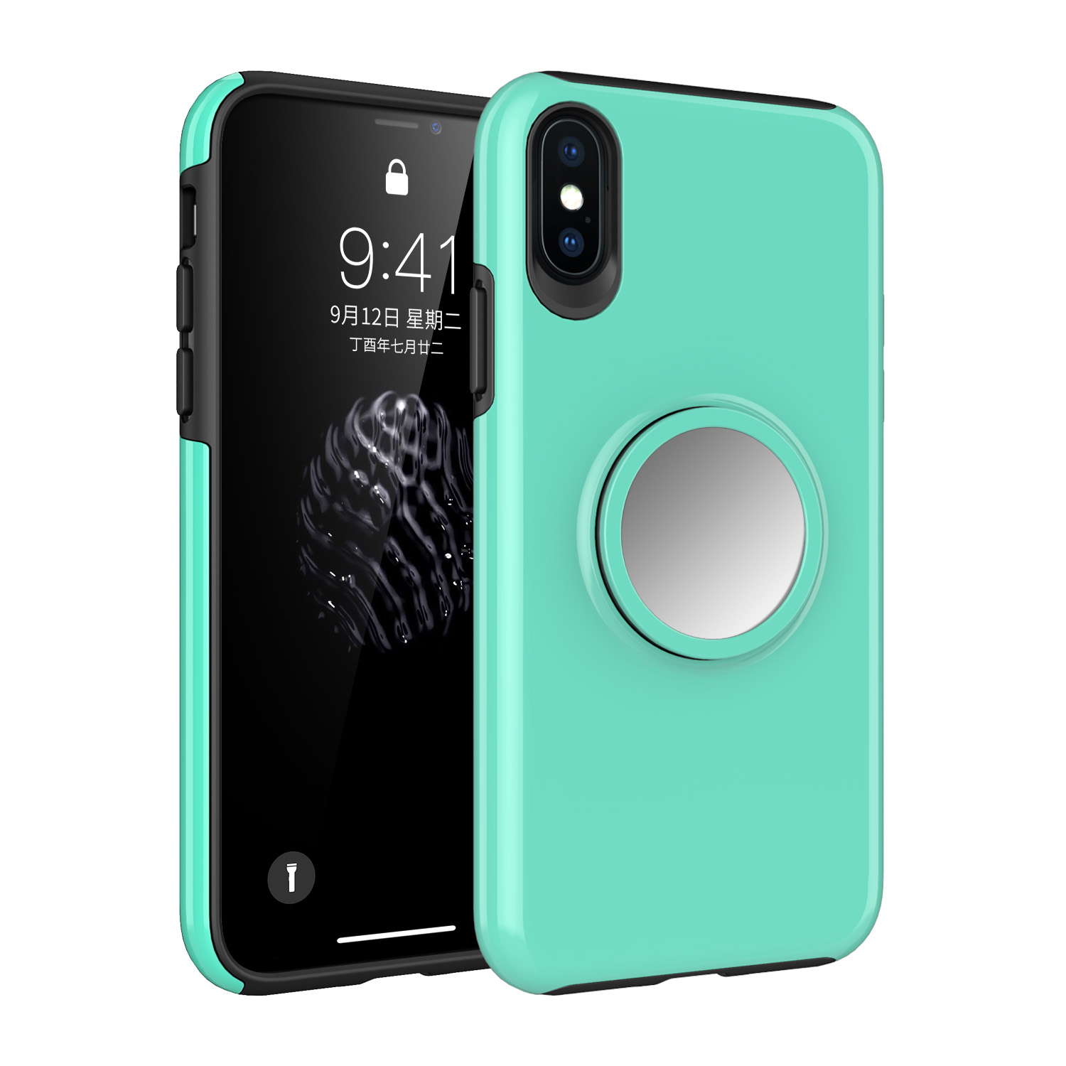 IPHONE Xs Max Glossy Pop Up Hybrid Case with Metal Plate (Mint Green)